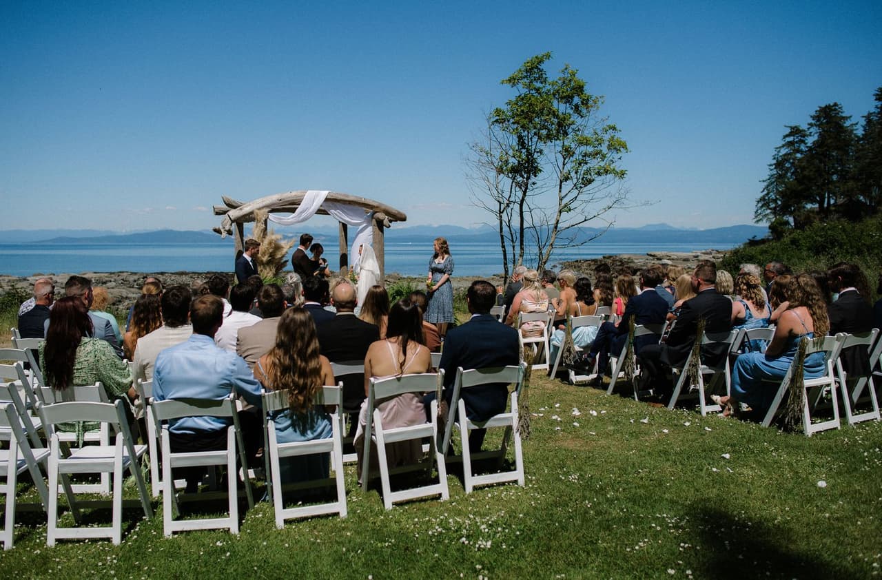 Beachside wedding ceremony at Sea Breeze Lodge on Hornby Island