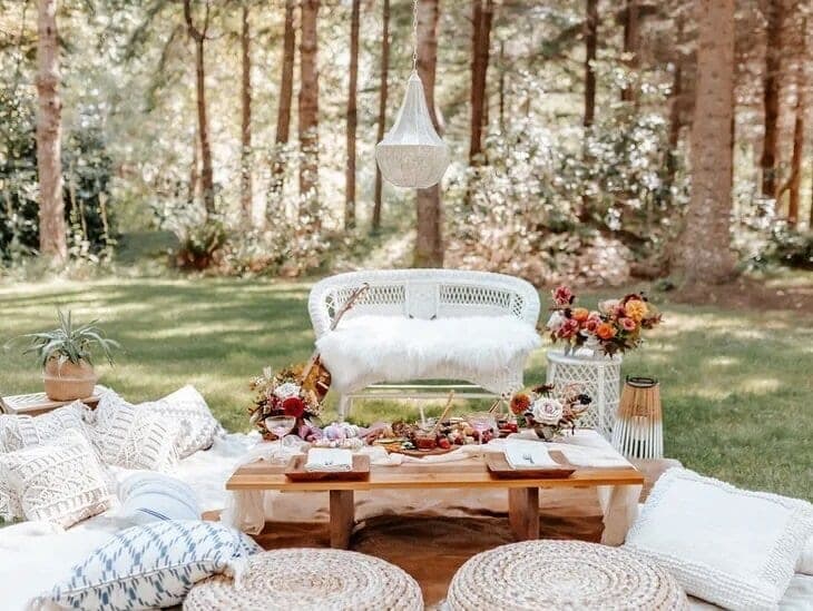 Boho forest picnic lounge styled by JAM & Co. Luxury Picnics