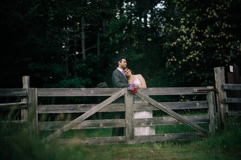 Evening portrait behind the timber gate at the forest edge