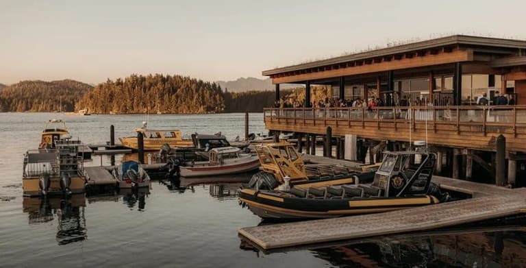 Guests gathered on the dockside deck at The Shore Pier