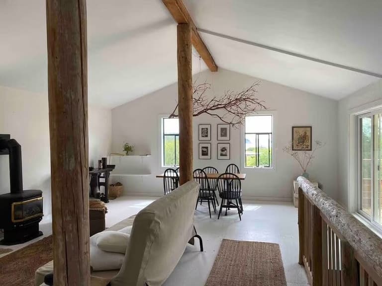 Whitewashed timber interior of the Little Trib Ocean View Barn
