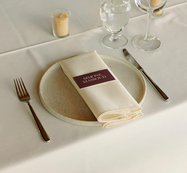 Speckled stoneware and gold flatware from Moss & Minto